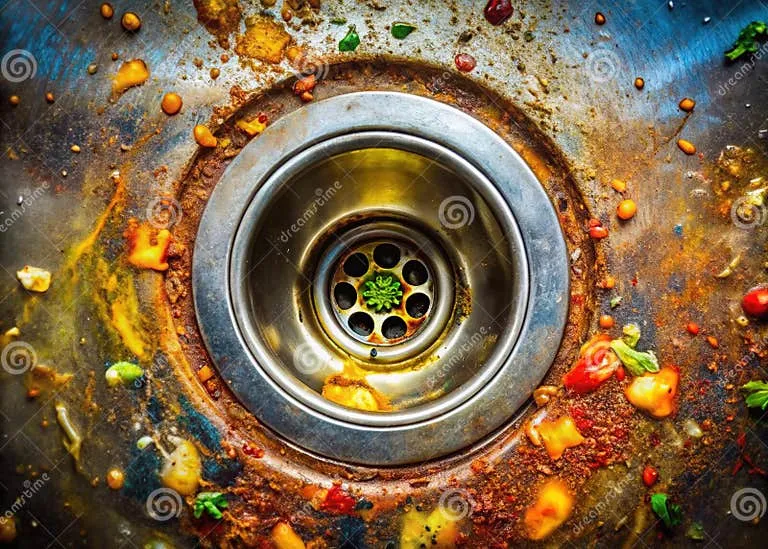 Pipa saluran dapur tersumbat dengan lemak dan kotoran menumpuk
