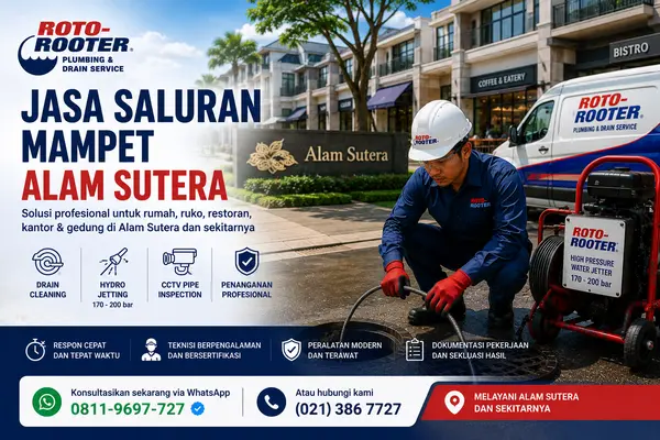 Teknisi Roto-Rooter menangani jasa saluran mampet Alam Sutera