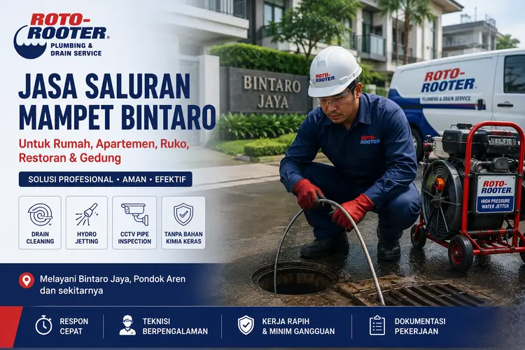 Teknisi Roto-Rooter menangani jasa saluran mampet Bintaro