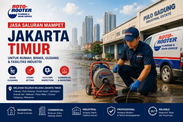 Teknisi Roto-Rooter menangani jasa saluran mampet Jakarta Timur