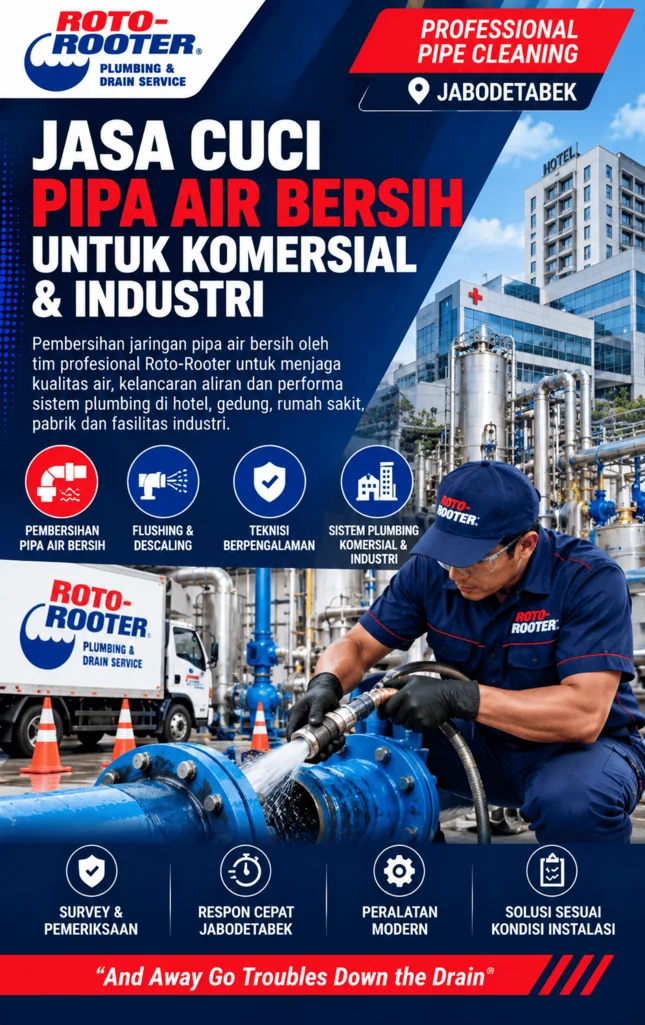 Jasa Cuci Pipa Air Bersih 1 Jasa cuci pipa air bersih untuk komersial dan industri oleh Roto-Rooter Indonesia