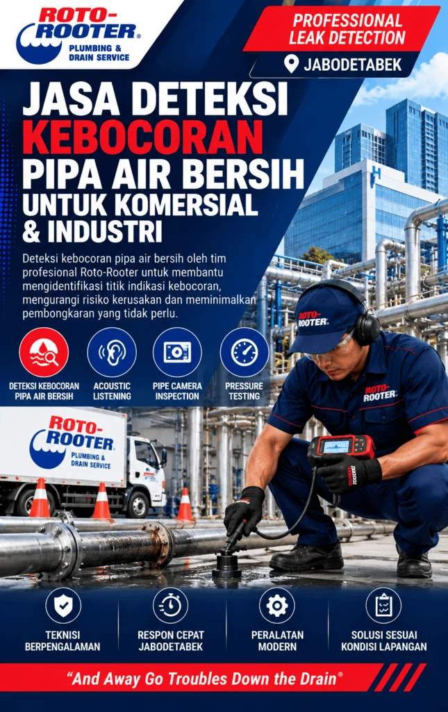 Pemeriksaan indikasi kebocoran pipa air bersih oleh Roto-Rooter