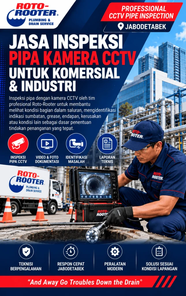 Inspeksi bagian dalam pipa menggunakan kamera CCTV Roto-Rooter