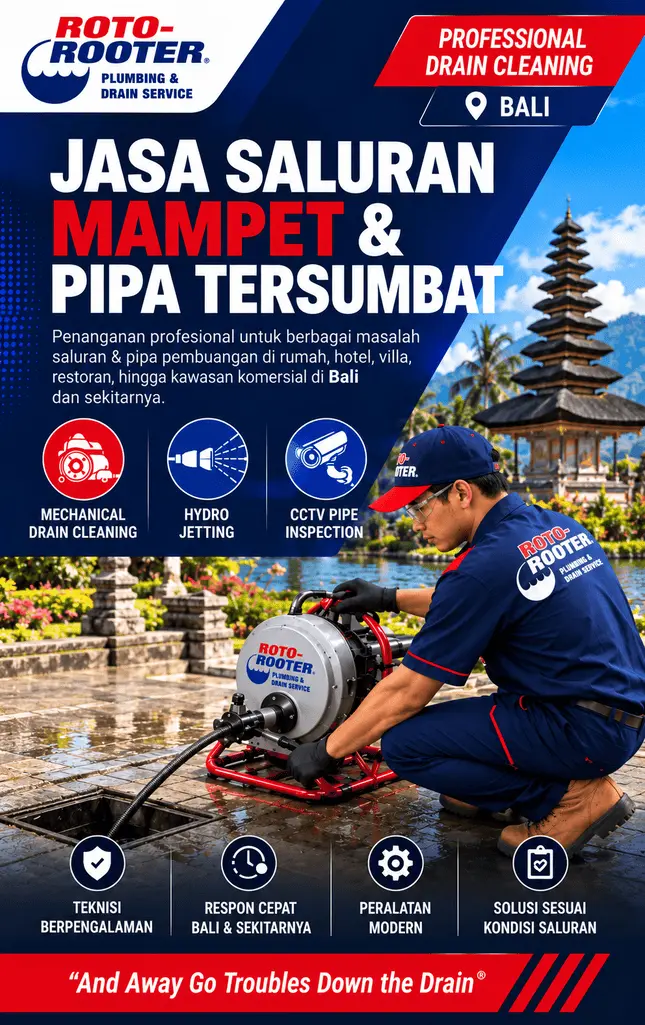 Teknisi Roto-Rooter menangani jasa saluran mampet Bali