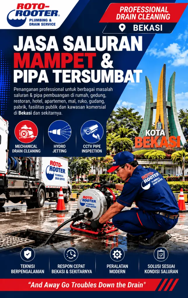 Jasa Saluran Mampet Bekasi - Roto-Rooter Teknisi Roto-Rooter menangani jasa saluran mampet Bekasi