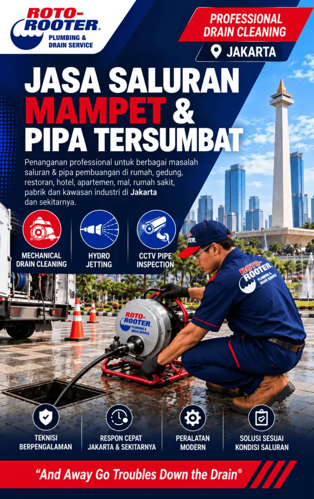 Teknisi Roto-Rooter menangani jasa saluran mampet Jakarta