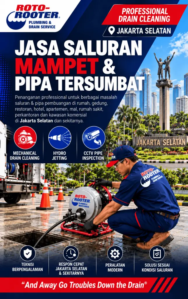 Jakarta Selatan 1 Teknisi Roto-Rooter menangani jasa saluran mampet Jakarta Selatan