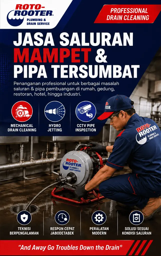 JASA SALURAN MAMPET & PIPA TERSUMBAT 1 Teknisi Roto-Rooter menangani saluran mampet dan pipa tersumbat