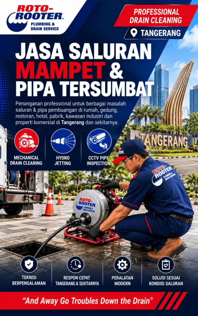 Teknisi Roto-Rooter menangani jasa saluran mampet Tangerang